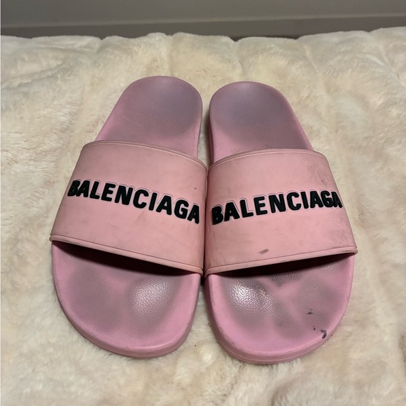 Balenciaga Light Pink Logo Slides - Picture 1 of 5